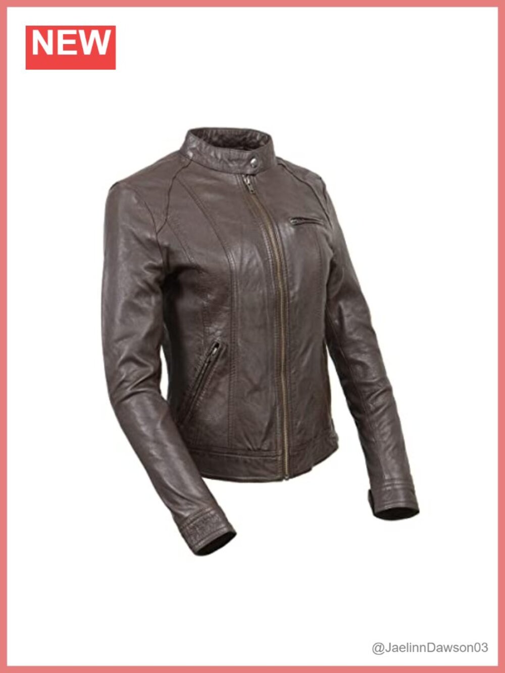 Women's Sheep Veg Tan Leather Motorcycle Jacket Zipper Front Casual